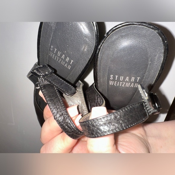 Stuwart Weizman women’s black sling back peep toe heels 8 formal party leather - Picture 9 of 12